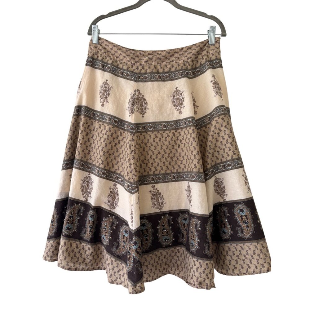 New York & Company  Paisley Sequined A-Line Skirt Size 6 Bohemian Gipsy